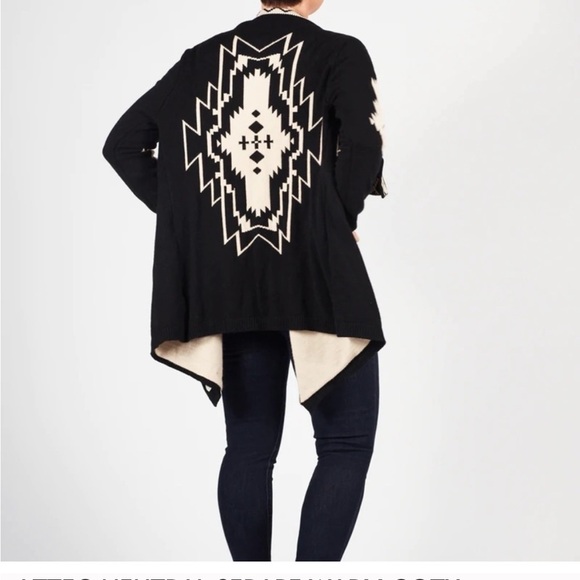 Illuminative Aztec Neutral Serape Warm Cozy Sweater Jacket Size M-L NWOT - Picture 3 of 6
